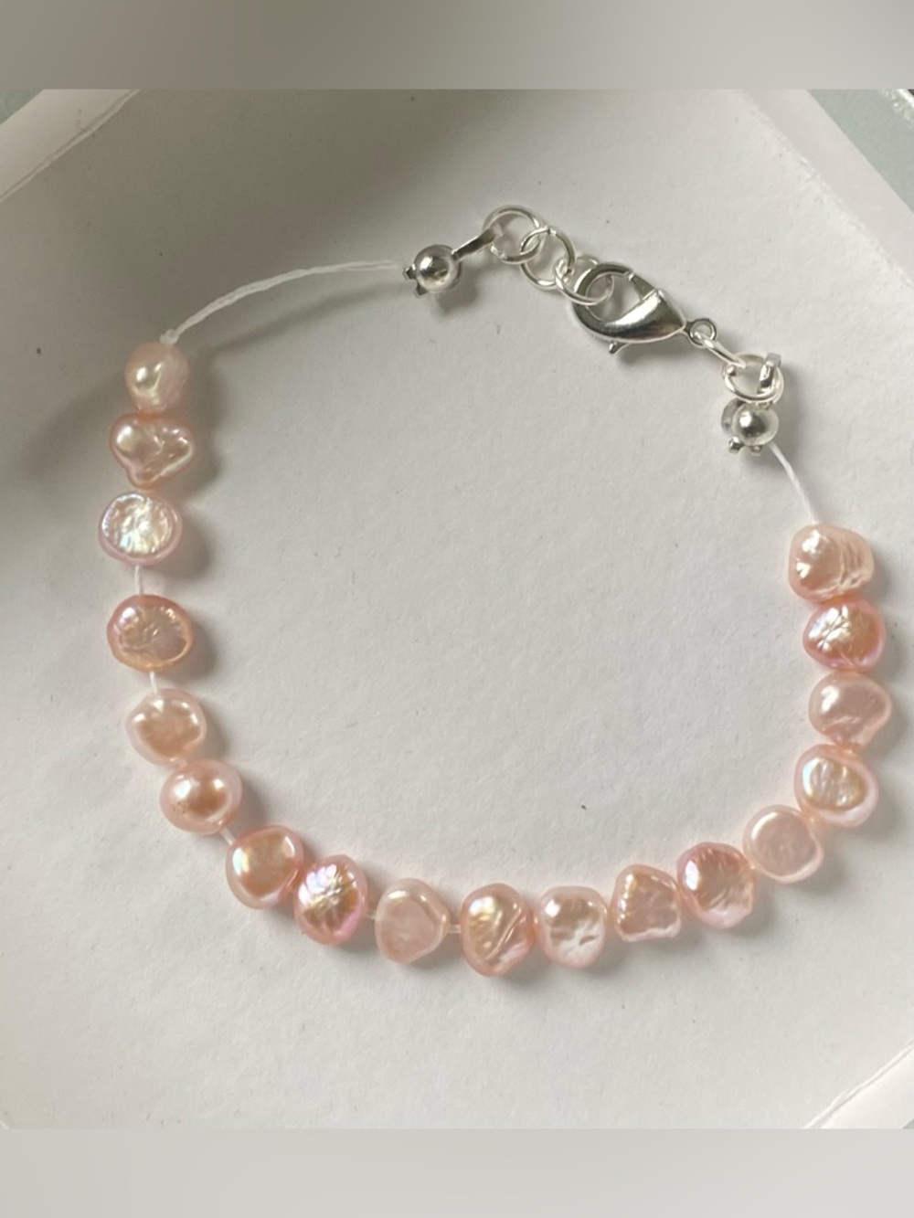 Hand Crafted Pink Freshwater Pearl Bracelet with Silver Clasp